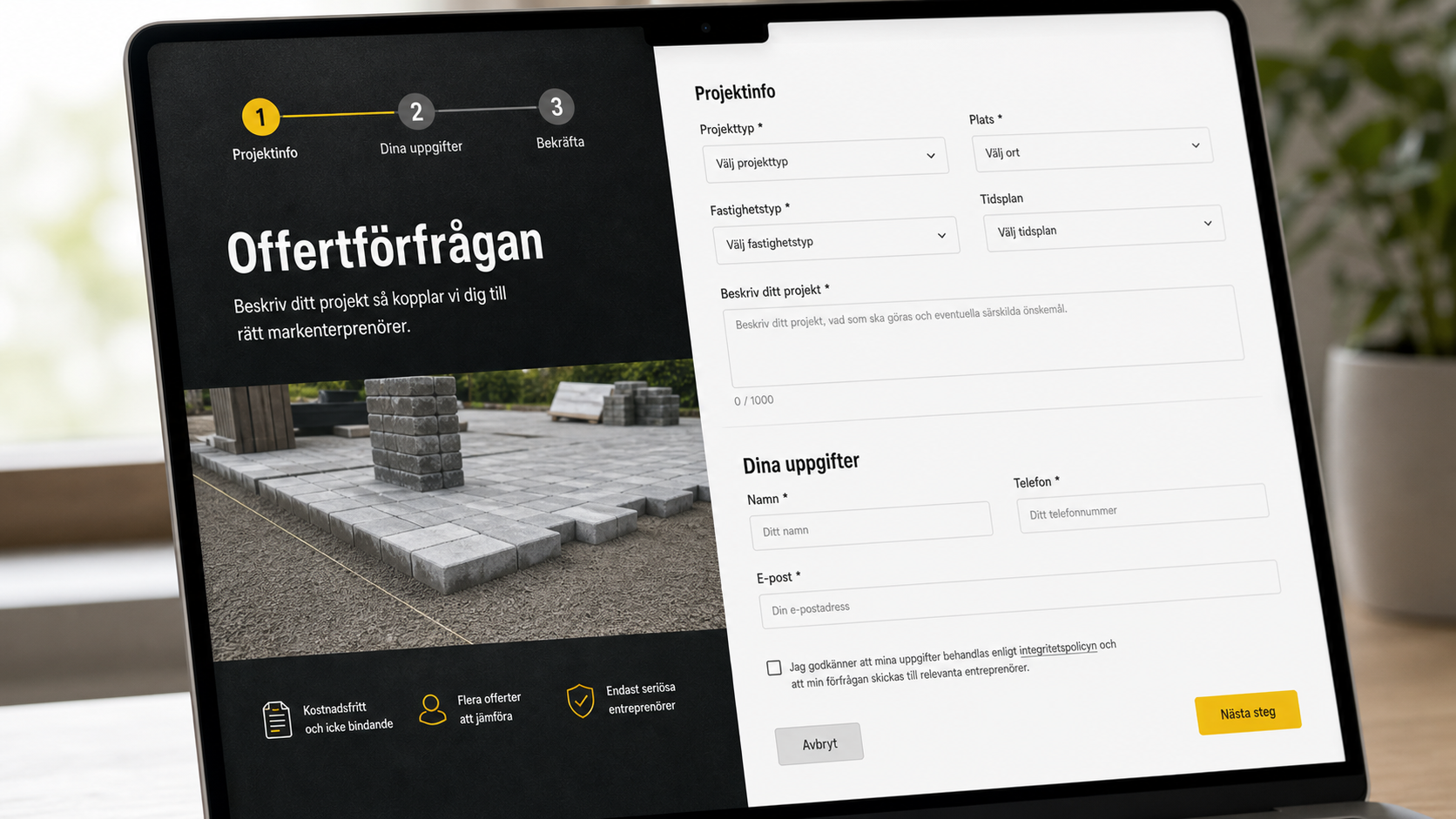 Offertformulär för markprojekt
